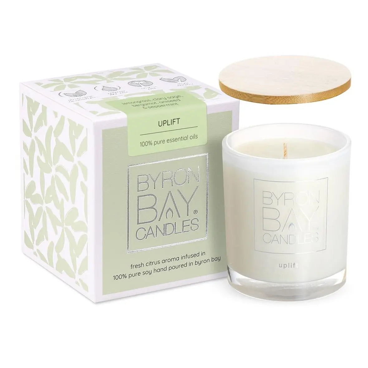 Uplift (pure essential oils of lemongrass, clary sage and bergamot) - Medium 30 Hour Pure Soy Candle